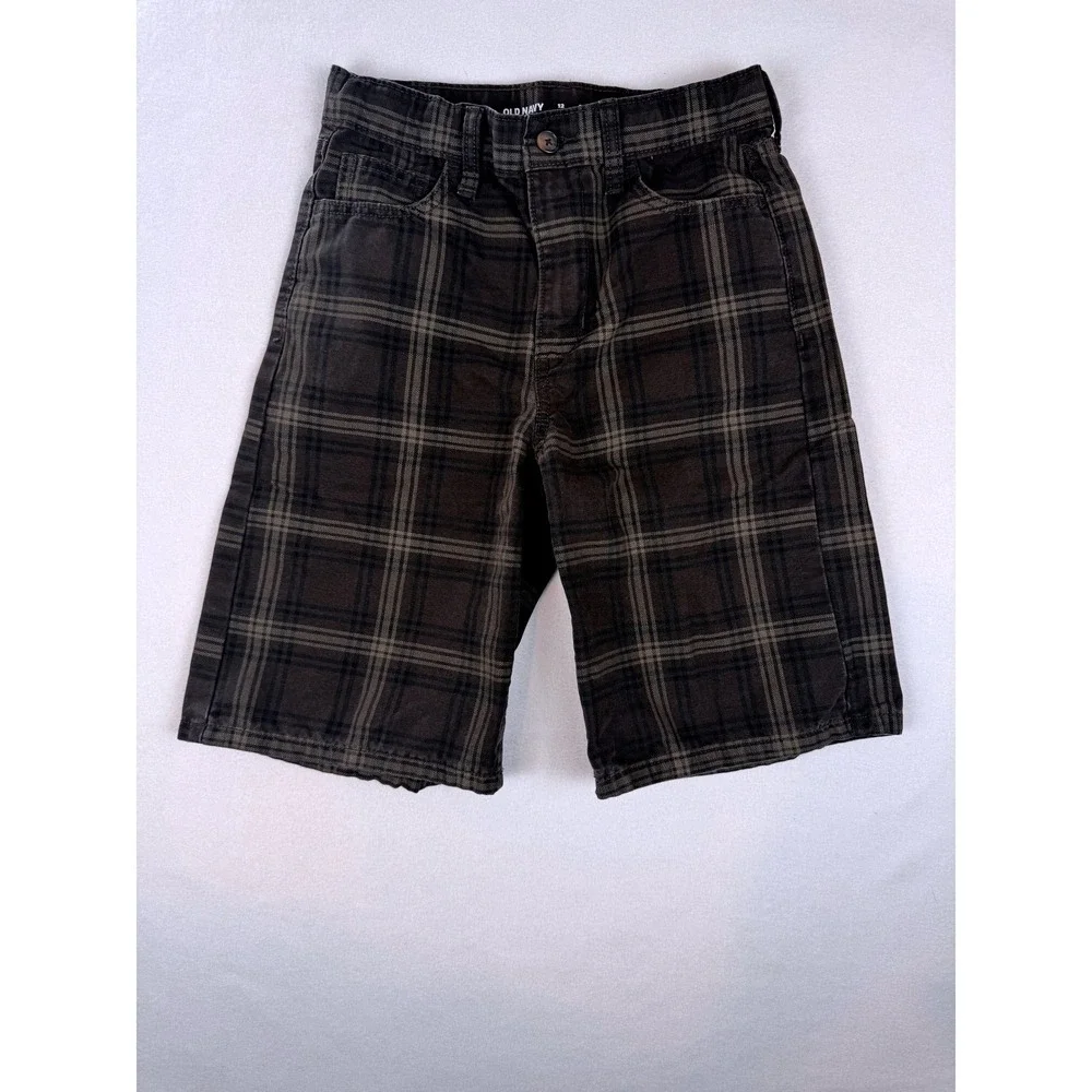 Old Navy Super Baggy Plaid Shorts Boys Size 12 Brown Cotton Casual